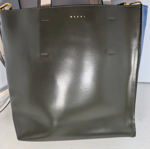 Marni Leather Colorblock olive green&blue &white Tote handbag - Picture 2 of 12